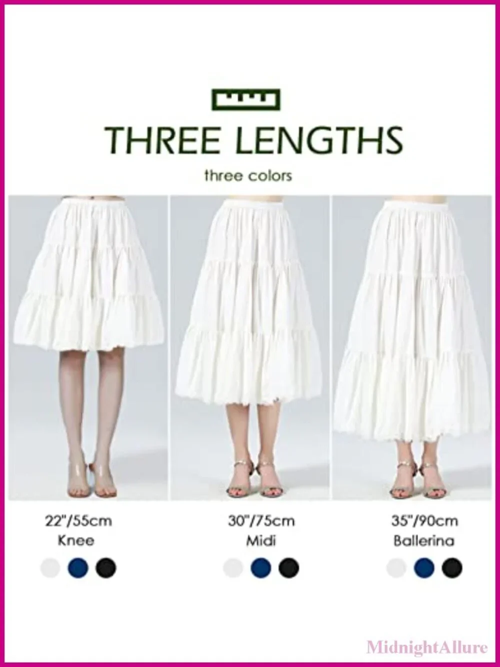 Women 100% Cotton 3 Tiered A-Line Retro Medieval Skirt